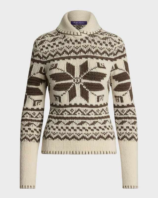 Hand-Knit Cashmere Shawl-Collar Sweater