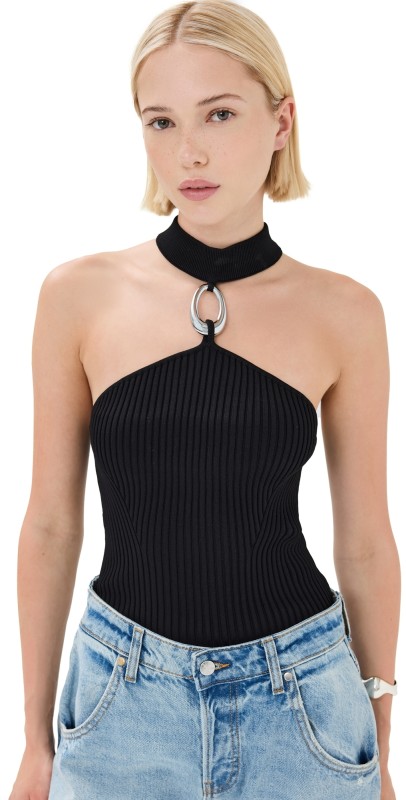 SIMKHAI Rubie Mock Neck Top with Hardware Black