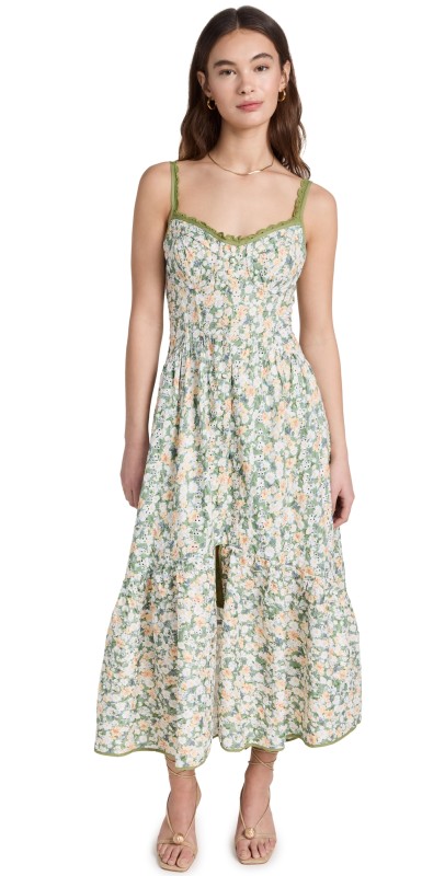 ASTR the Label Yamila Dress Olive Yellow Floral