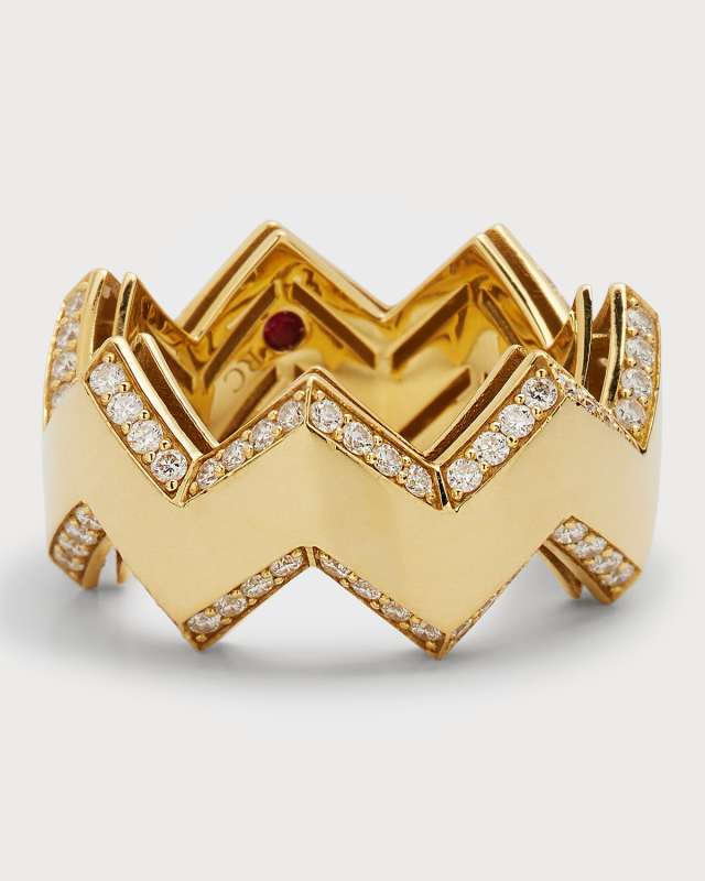 18K Yellow Gold Diamond Zigzag Ring, Size 6.5