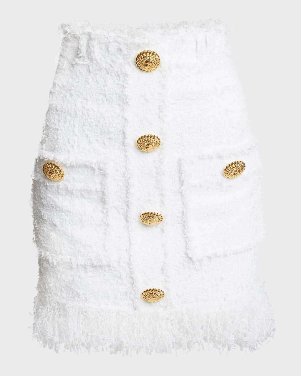 High-Waist Fringed Tweed Mini Skirt