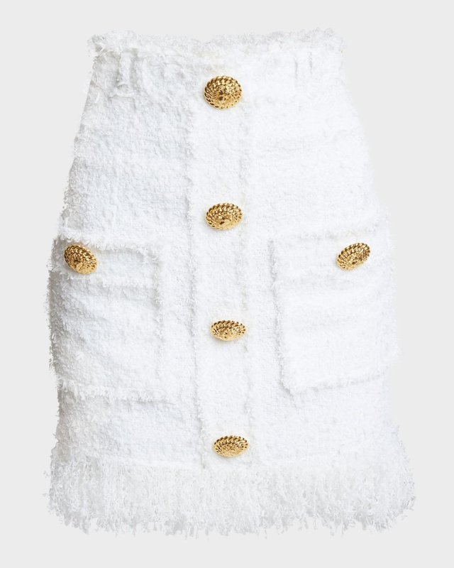 High-Waist Fringed Tweed Mini Skirt
