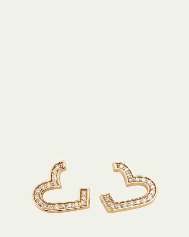 14K Yellow Gold Small Diamond Pave Heart Wrap Hoop Earrings