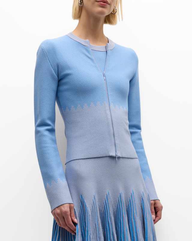 Geometric Jacquard-Knit Zip-Front Jacket