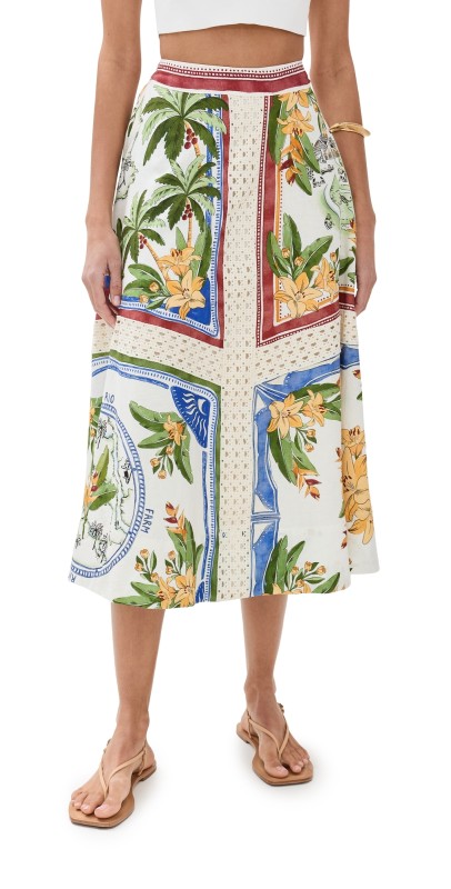 FARM Rio Tropical Destination Off-White Midi Skirt Tropical Destination Off-white