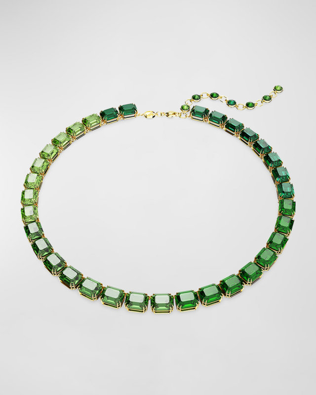 Millenia Gold-Tone Green Crystal Statement Necklace