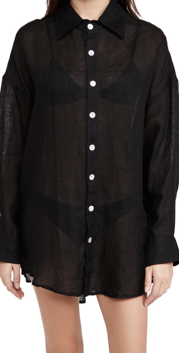Vitamin A Playa Shirt Dress Linen Gauze Black