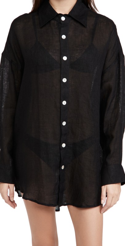 Vitamin A Playa Shirt Dress Linen Gauze Black
