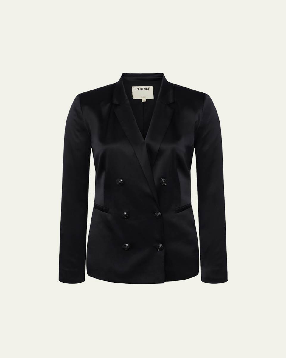 Silk Satin Double-Breasted Blazer