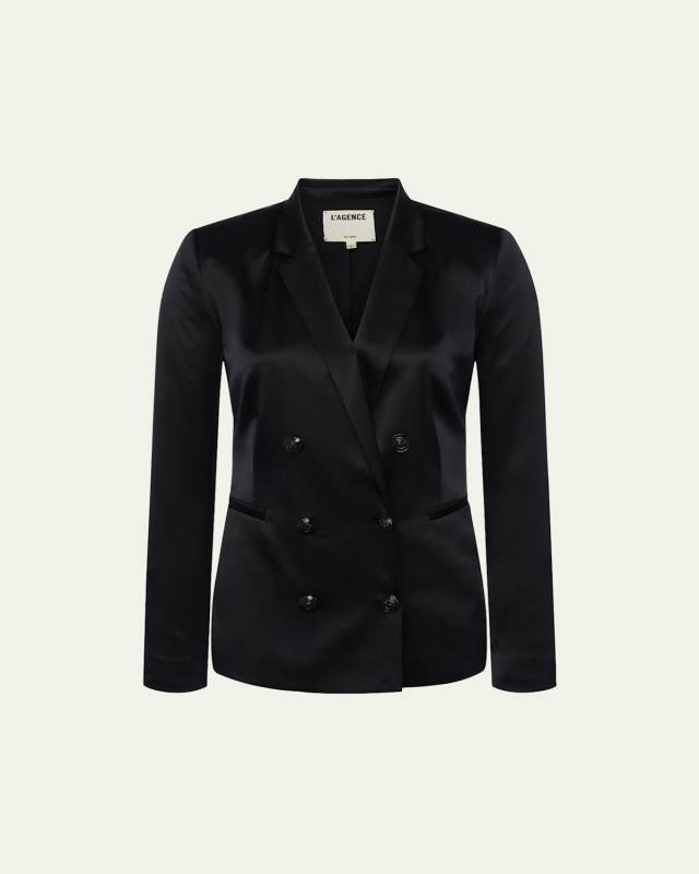 Silk Satin Double-Breasted Blazer