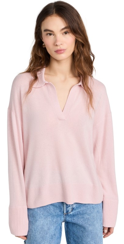 Alex Mill Isa Polo Pullover In Cashmere Blush Pink
