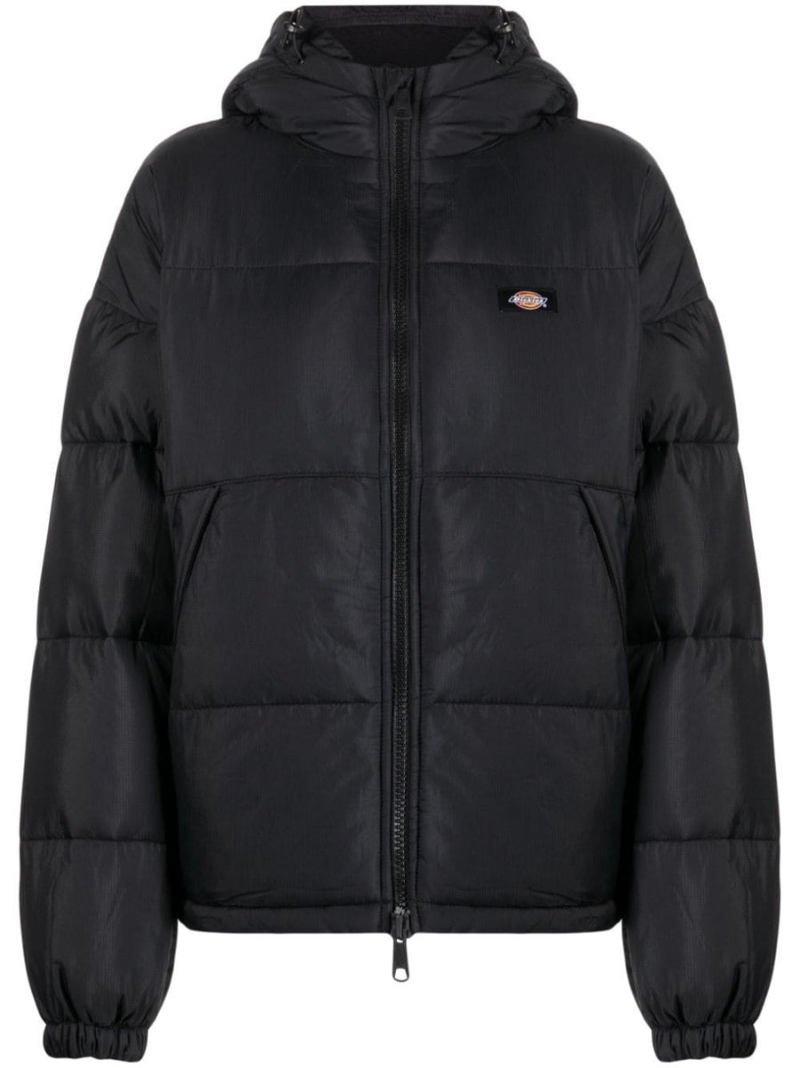 logo-patch hooded puffer jacket