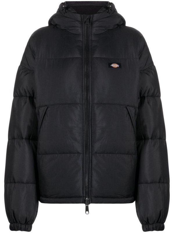 logo-patch hooded puffer jacket