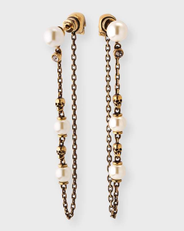 Pearl N Skull Drop Earrings