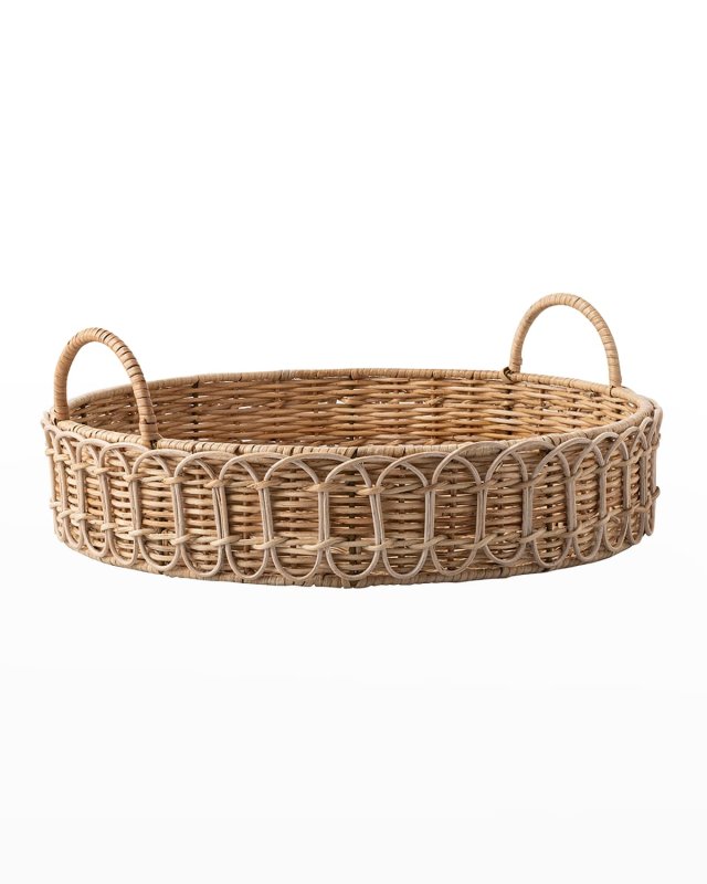 Provence Rattan 16" Circle Tray - Whitewash