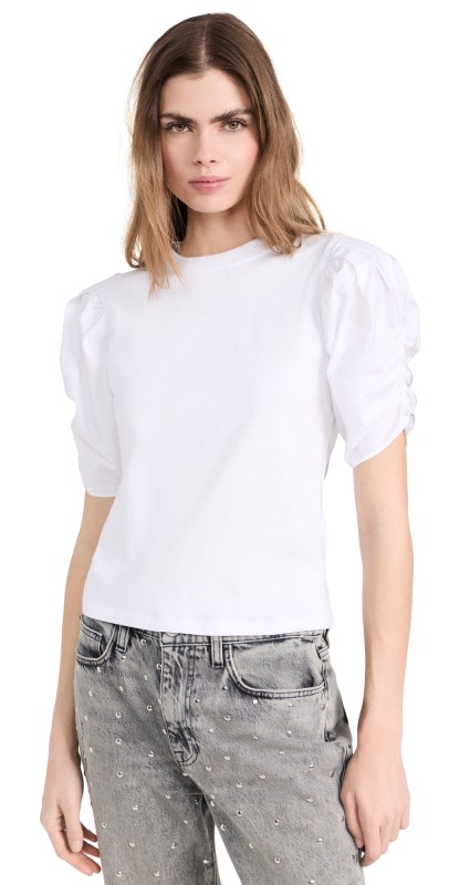 FRAME Pleated Puff Sleeve Tee White