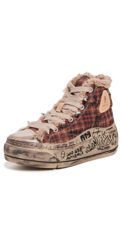 R13 Kurt High Top Sneakers Red Plaid