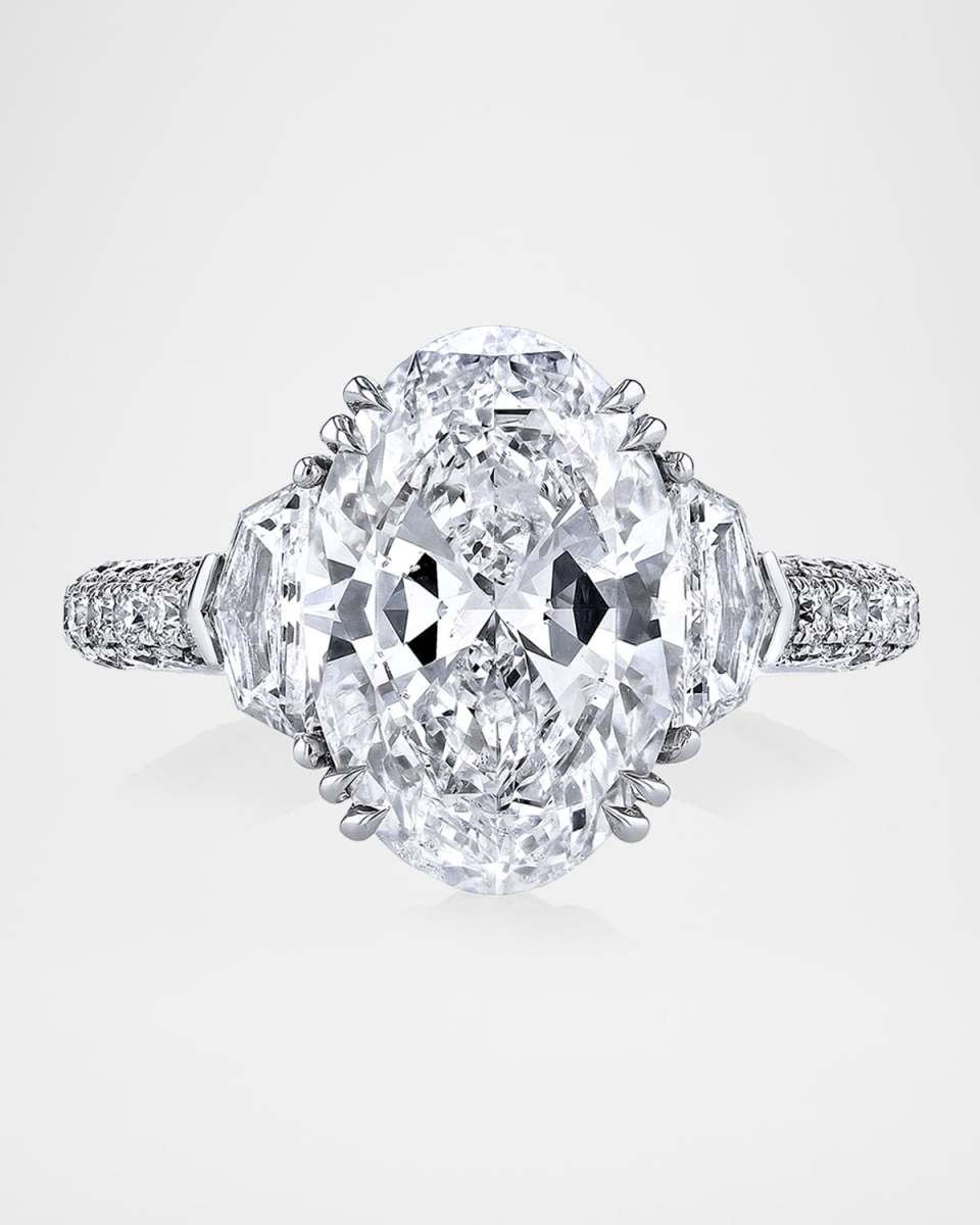 Platinum Oval Diamond Statement Ring, Size 6.5, 5.38tcw
