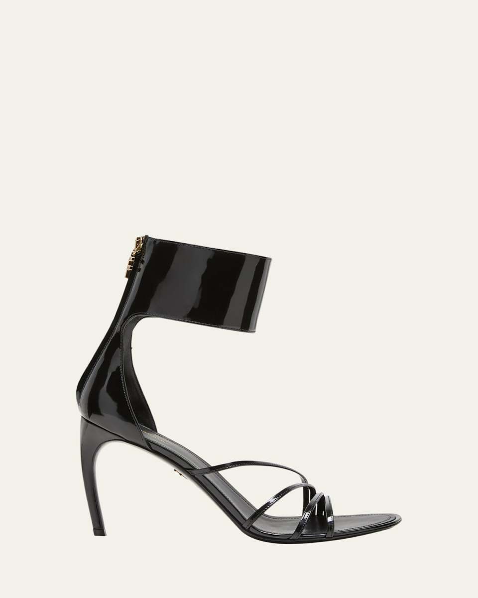 Clethra Patent Ankle-Cuff Stiletto Sandals