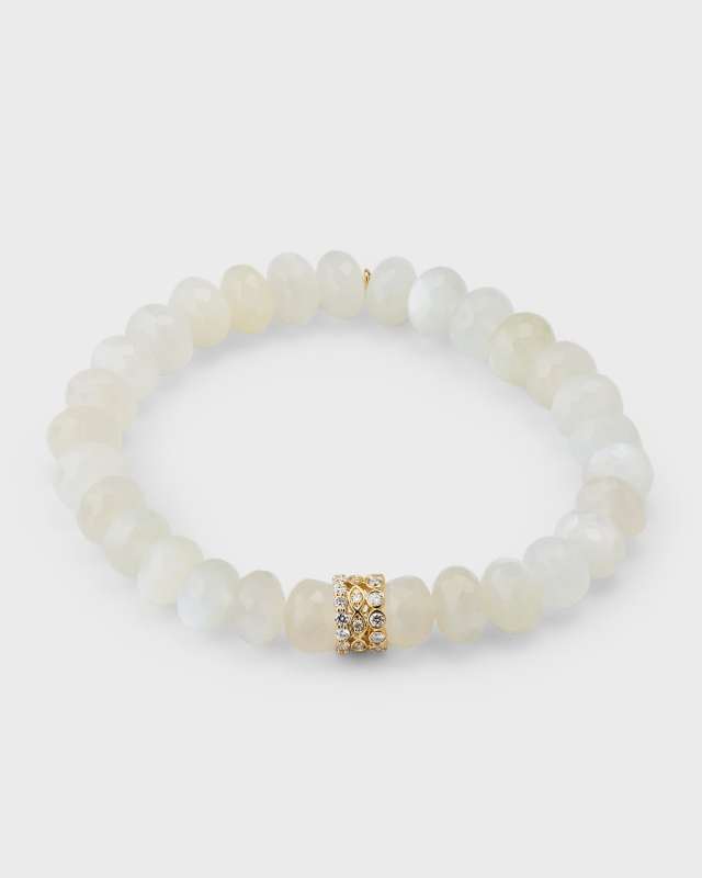 14K Diamond Trio Chain on Moonstone Beaded Bracelet