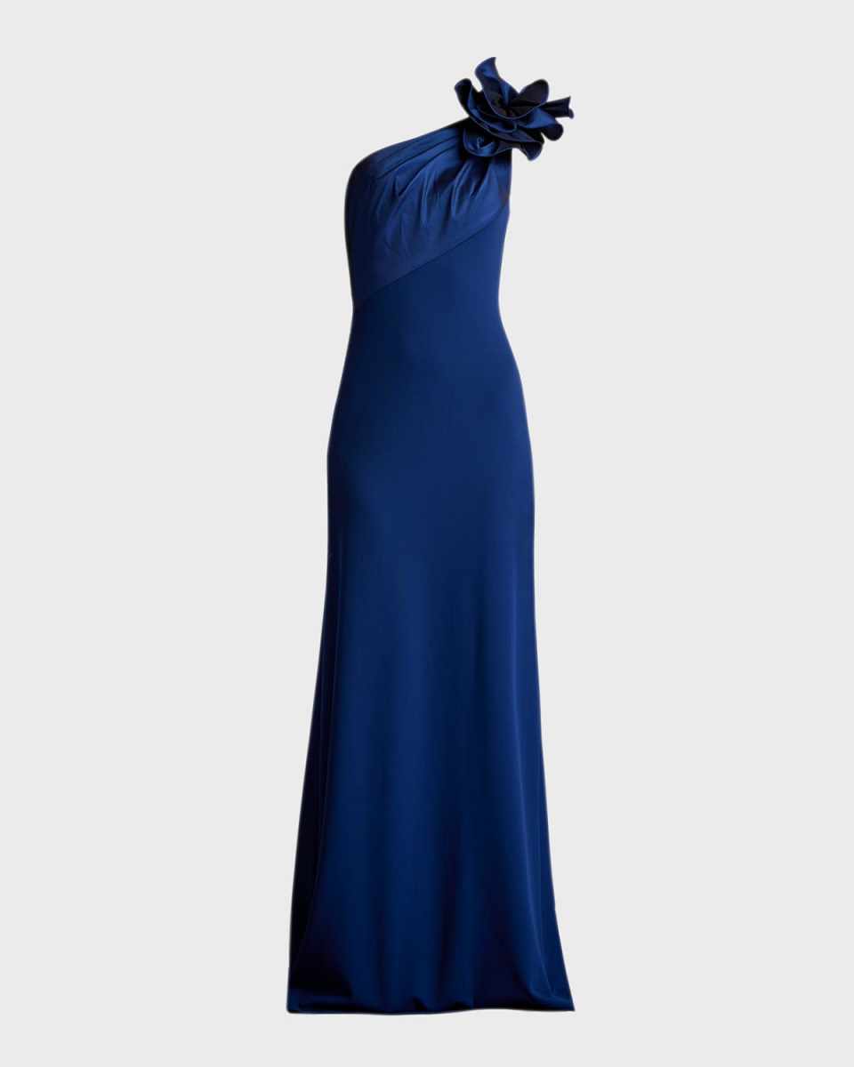 Ruffle Two-Tone One-Shoulder Gown