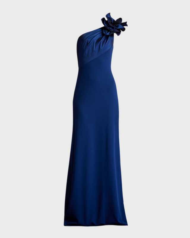 Ruffle Two-Tone One-Shoulder Gown