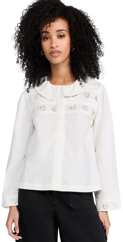Sea Paloma Eyelet Long Sleeve Top White