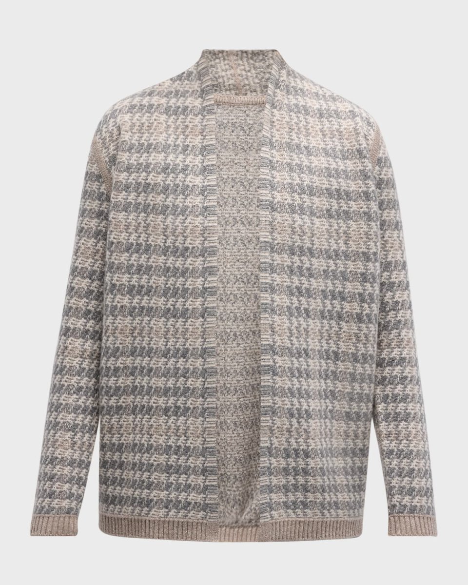 Cashmere Lurex Intarsia Open Cardigan
