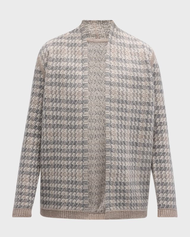 Cashmere Lurex Intarsia Open Cardigan