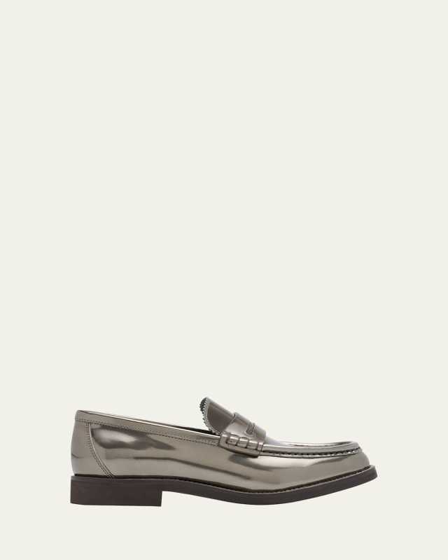 Metallic Leather Monili Penny Loafers