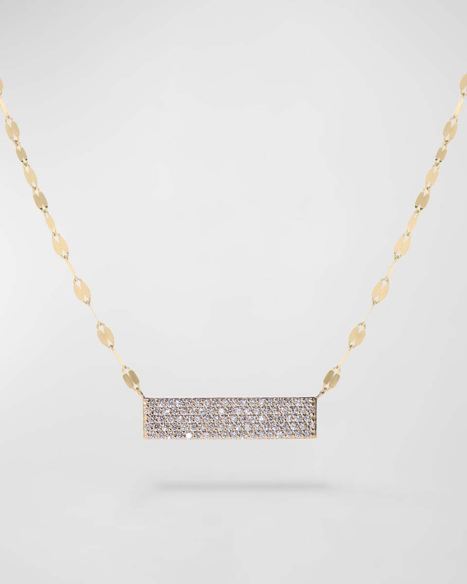 14K Yellow Gold Flawless Diamond Bar Vanity Tag Necklace