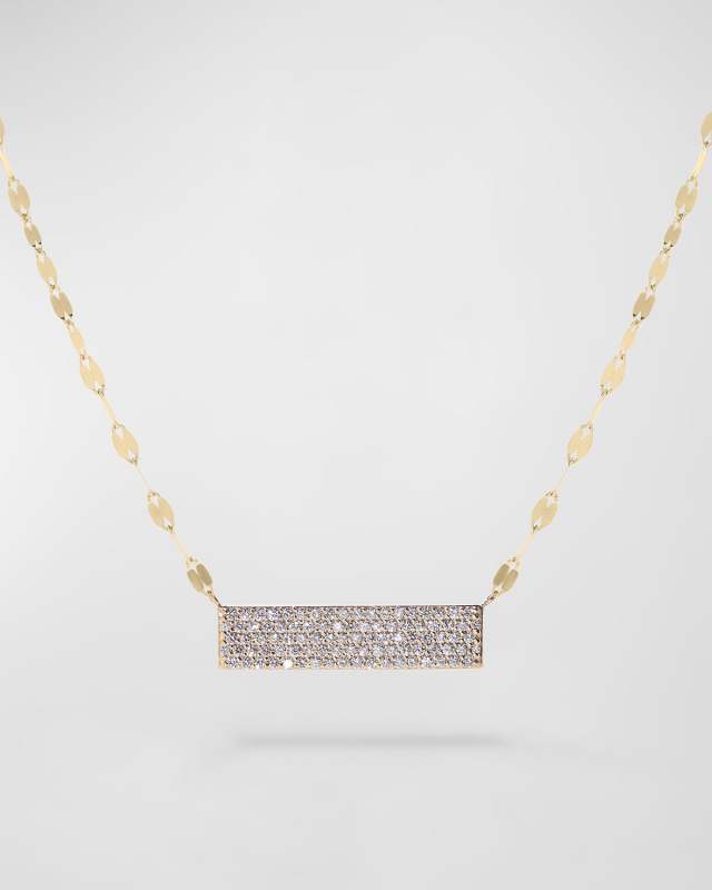 14K Yellow Gold Flawless Diamond Bar Vanity Tag Necklace