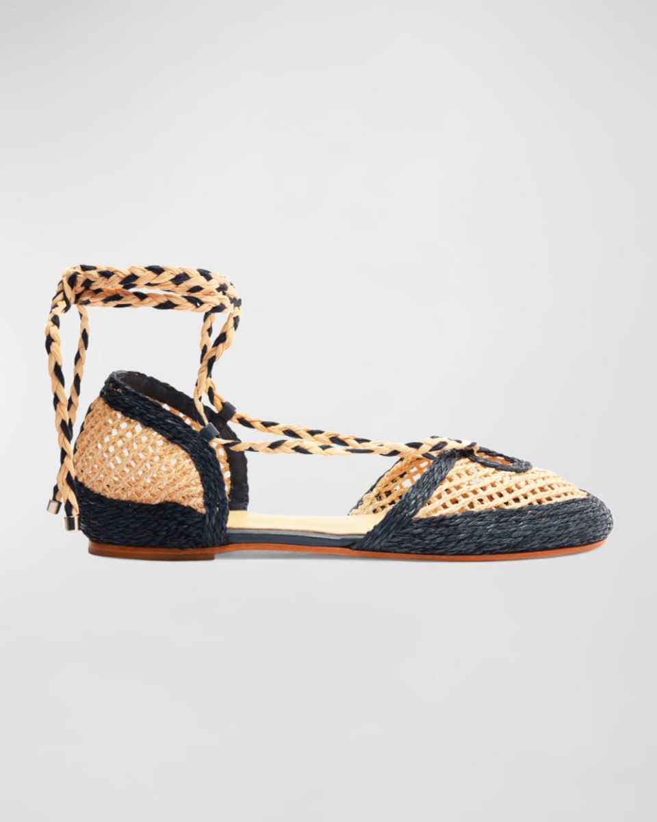 Jessel Bicolor Ankle-Wrap Ballerina Espadrilles