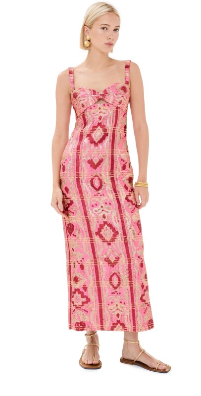 Johanna Ortiz Powerful Stitches Ankle Dress Metallic Pink/Wine