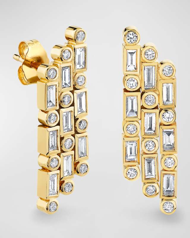 14k Yellow Gold Diamond Waterfall Earrings
