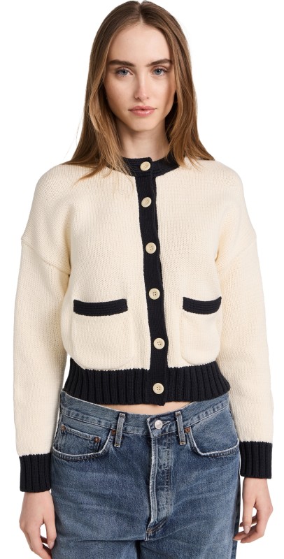 Alexill Tipped Cardigan Ivory/Black