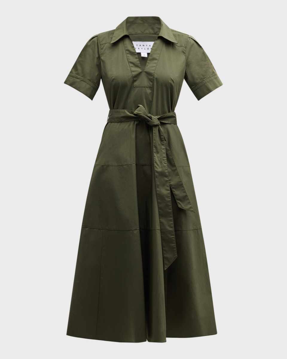 Shiv Belted Short-Sleeve Midi Shirtdress