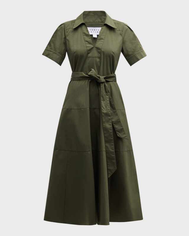 Shiv Belted Short-Sleeve Midi Shirtdress