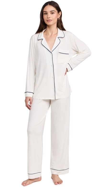 Eberjey Gisele The Long PJ Set Pure Ivory/Navy