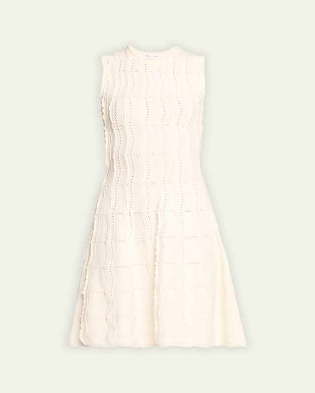 Jewel-Neck Sleeveless Wave Pointelle Knit Fit-&-Flare Dress