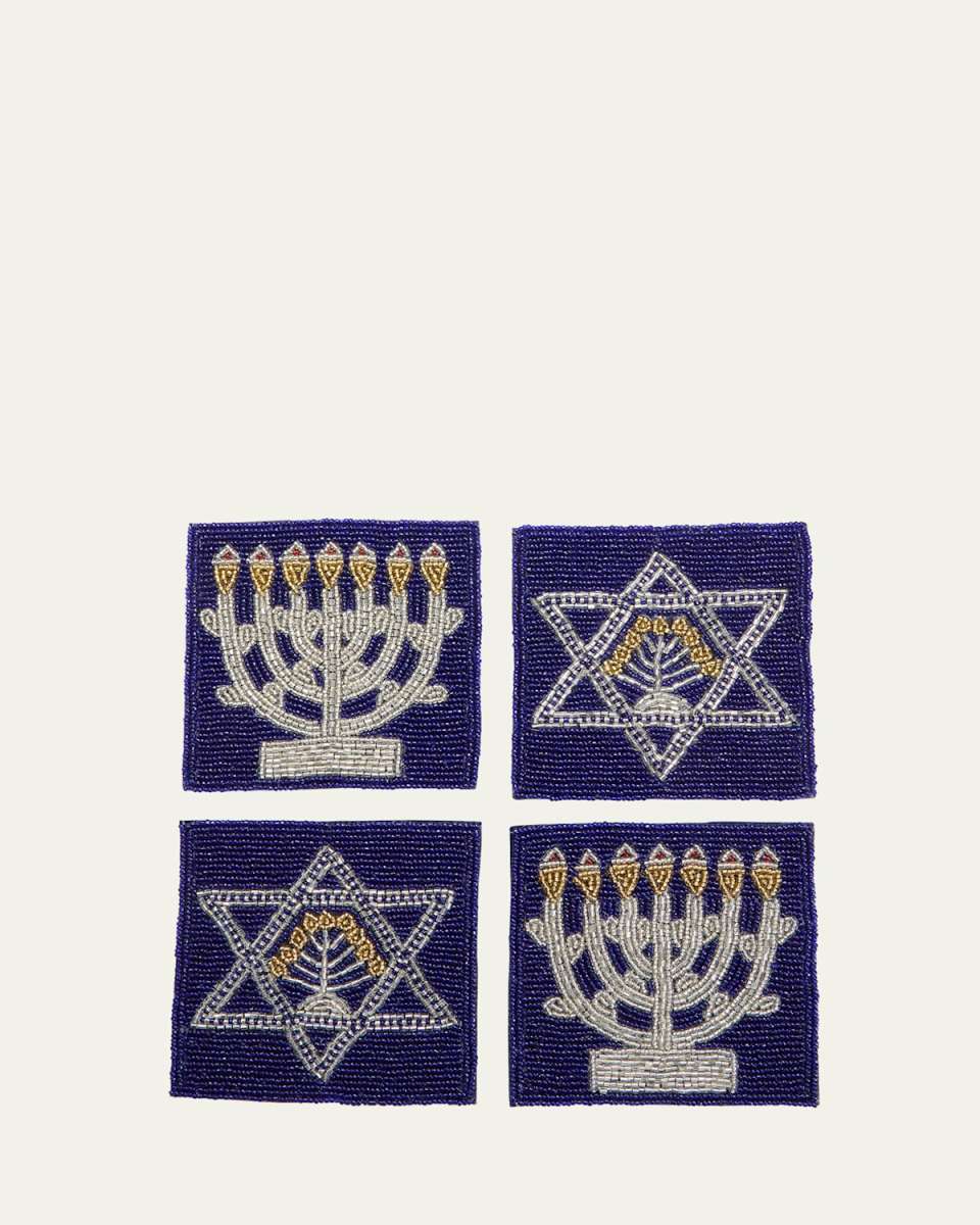Beaded Star of David and Menorah Coasters, Set of 4