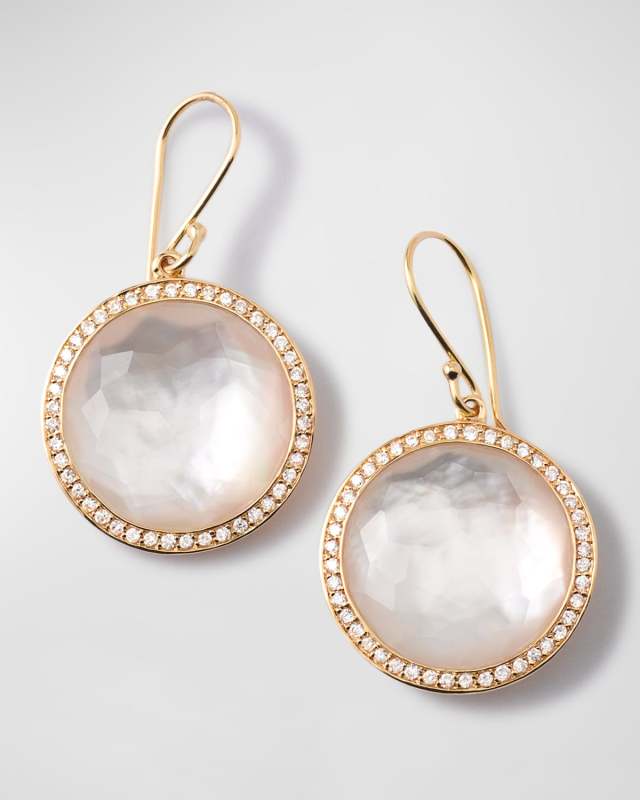 18K Gold Lollipop Earrings in MOP with Diamond Pave