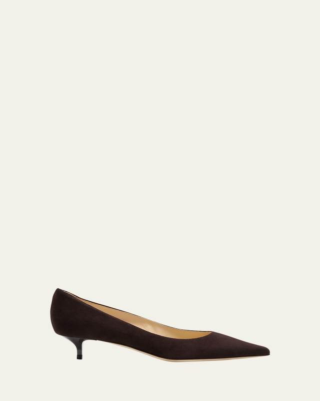 Amelia Suede Kitten-Heel Pumps, Coffee