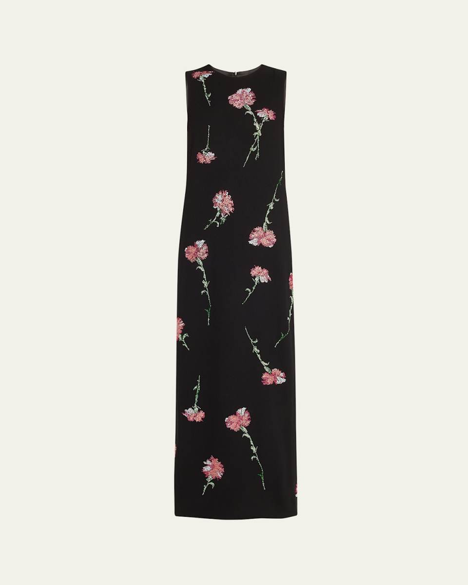 Cecil Beaton Pink Carnation Crystal Long Wool Dress