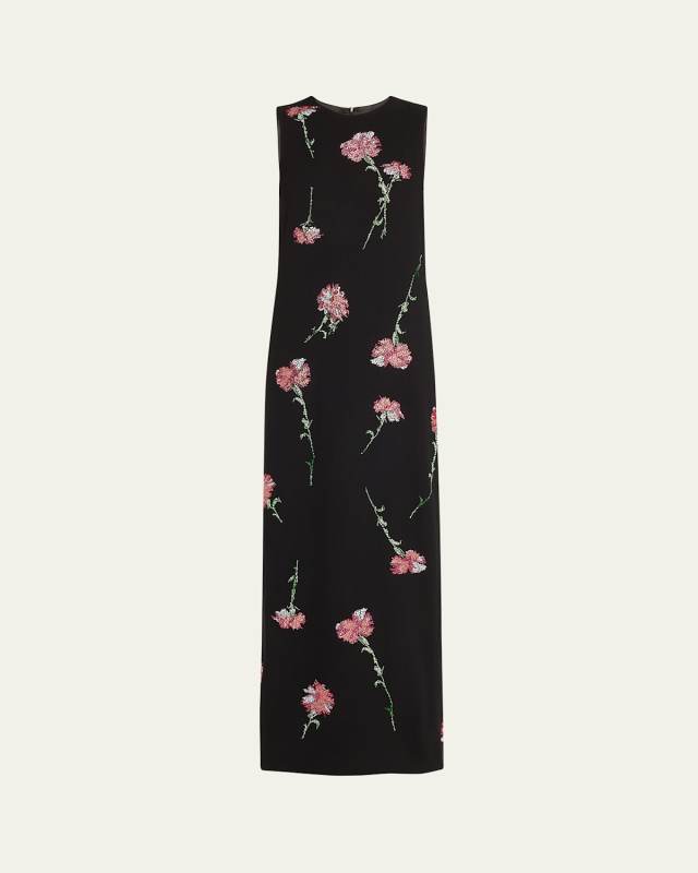 Cecil Beaton Pink Carnation Crystal Long Wool Dress