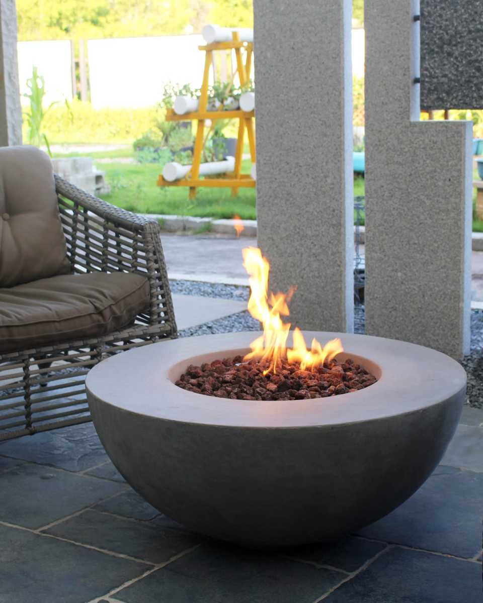 Lunar Bowl Outdoor Fire Pit Table with Propane Gas Assembly