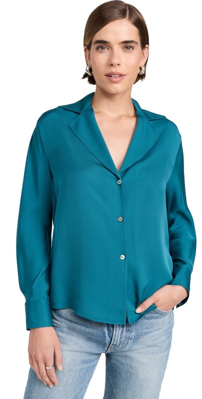 Vince Lapel Collar Blouse Blue Waltz