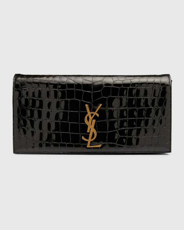 Kate YSL Clutch Bag in Croc-Embossed Patent Leather