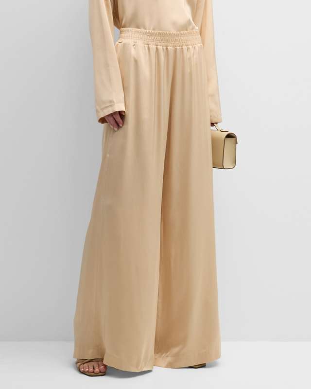 High-Rise Wide-Leg Satin Trousers