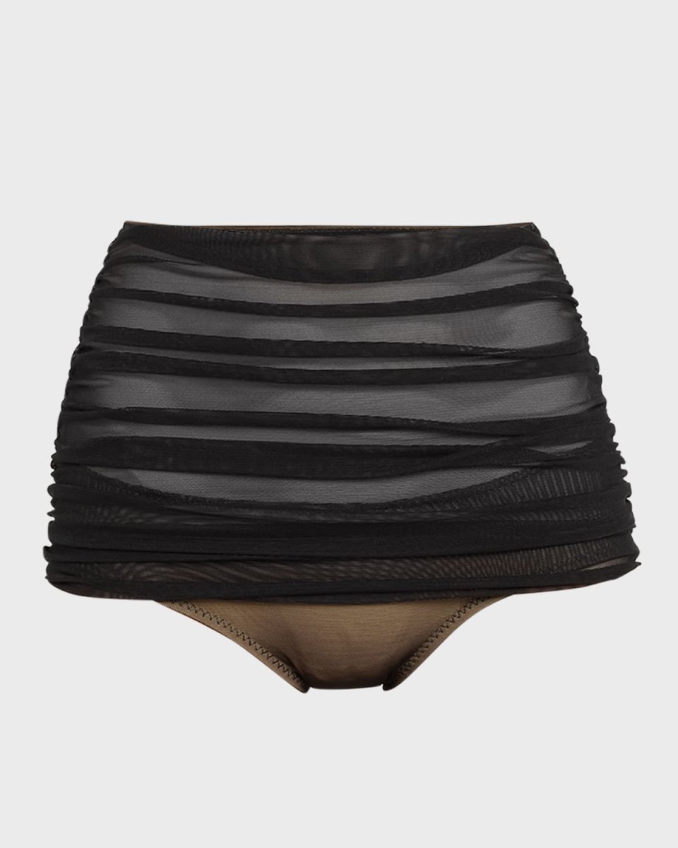 Bill Shirred Mesh High-Waist Bikini Botto